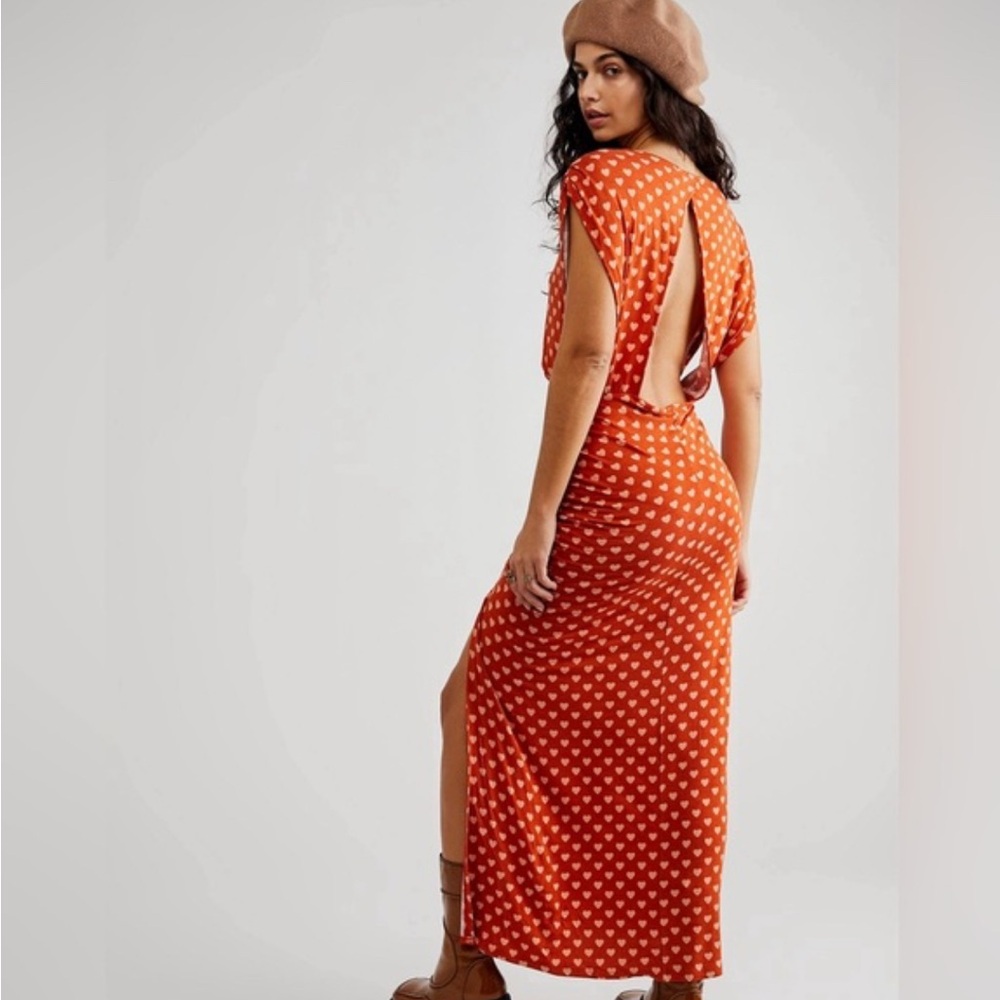 Free People Lakeside Heart Midi Dress Orange Ginger from Urban Outfitters - S